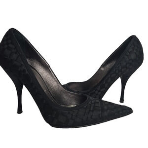 CASADEI Black Woven 4" Heels Pointed Toe Stilettos Size 7B Made in Italy